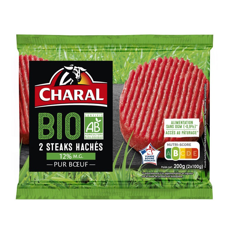 CHARAL Steak haché Bio 15% MG 2x100g CHARAL Steak haché Bio 15% MG 2x100g